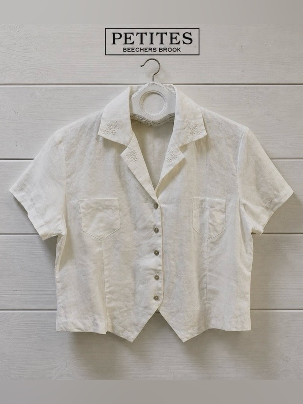 BEECHERS BROOK PETITES White Linen Blend Blouse Size M